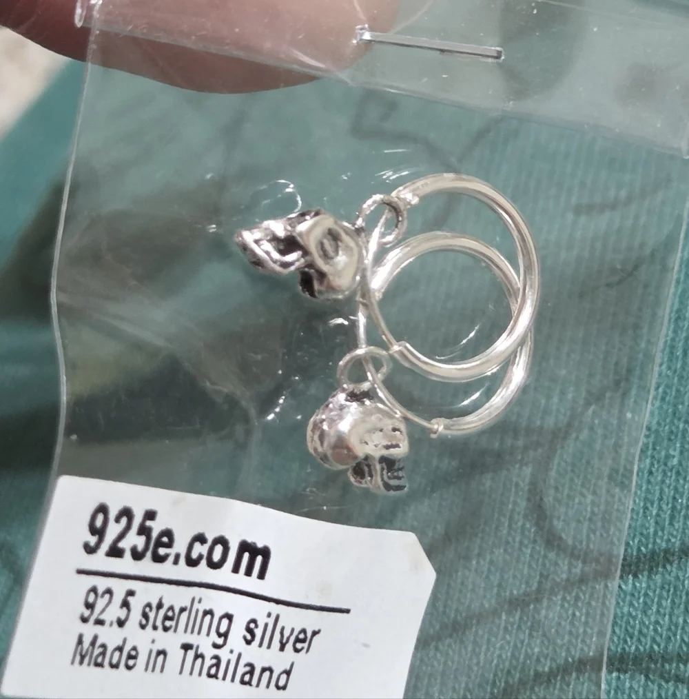 Sterling Silver Skull Hoop Earrings - Picture 3 of 3